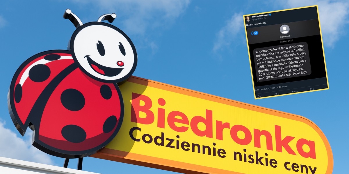 Biedronka rozesłała do klientów SMS-y o obowiązujących promocjach (screen: twitter.com/makowski_m)