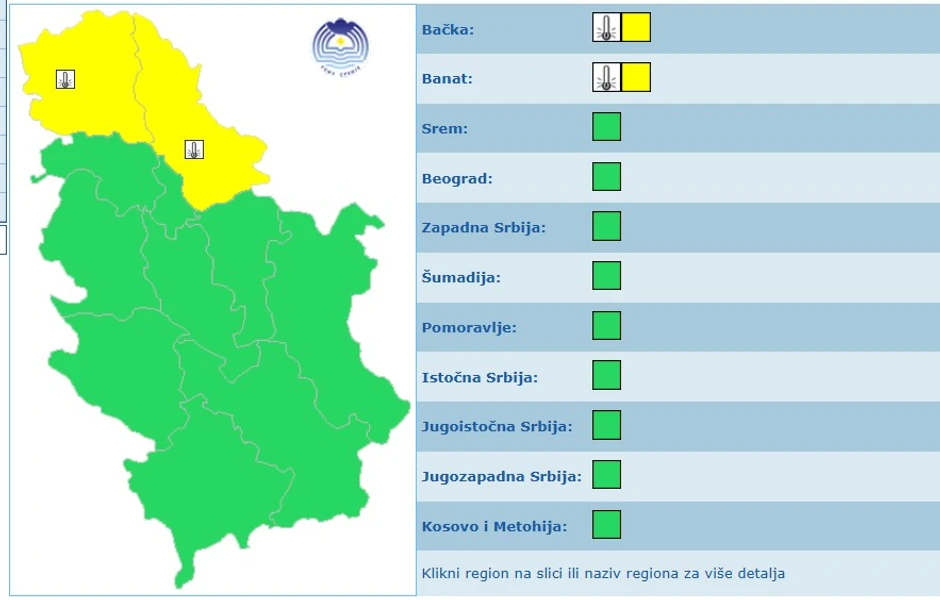 Meteoalarm za četvrtak