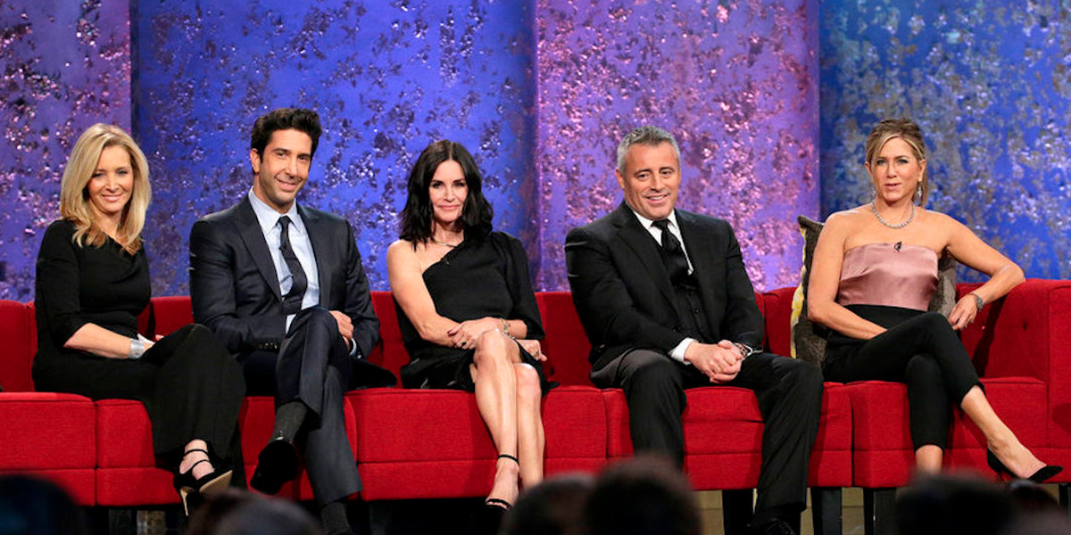 From left, Lisa Kudrow, David Schwimmer, Courteney Cox, Matt LeBlanc, and Jennifer Aniston at NBC's "Must See TV: An All-Star Tribute to James Burrows."
