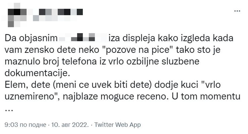 Tviter, poruka oca, broj telefona
