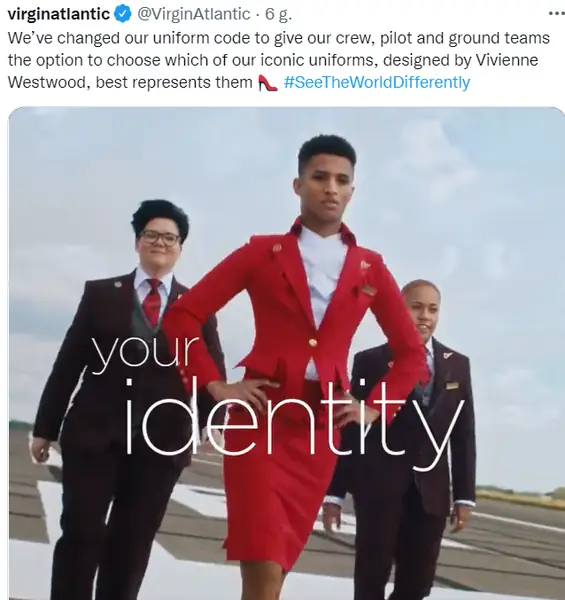 Uniformy bez podziału na płeć to nowe założenia Virgin Atlantic Fot. Twitter 