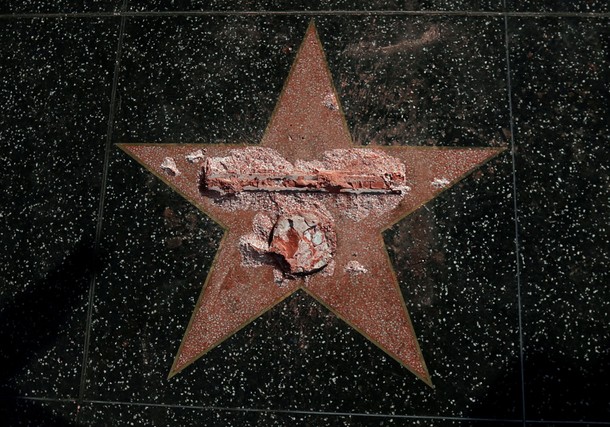 Donald Trump's star on the Hollywood Walk of Fame is seen after it was vandalized in Los Angeles