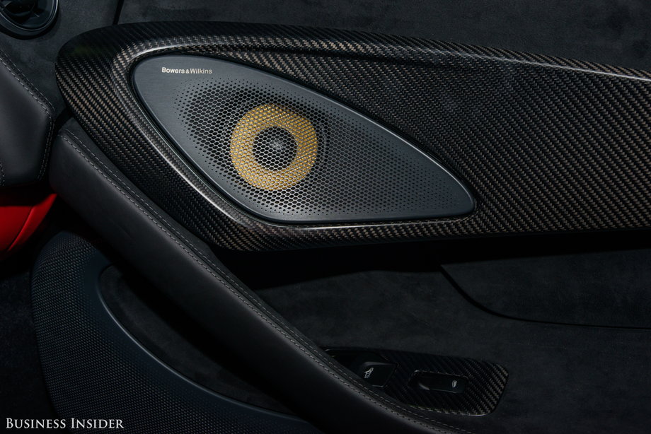 Our test car came equipped with a 12-speaker, 1280-watt sound system designed for McLaren by Bowers & Wilkins.