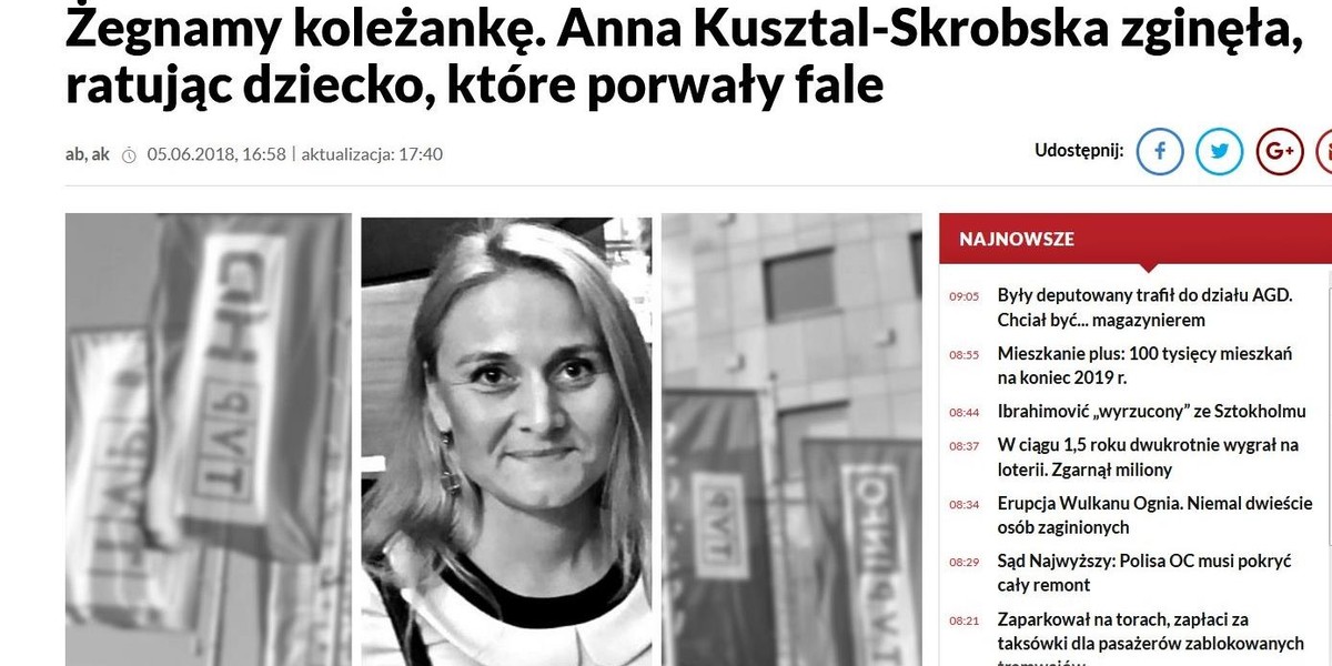 TVP żegna koleżankę, która zginęła ratując dziecko