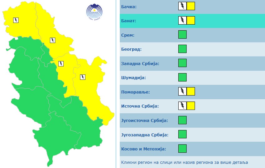 Žuti meteoalarm u Srbiji 1. aprila