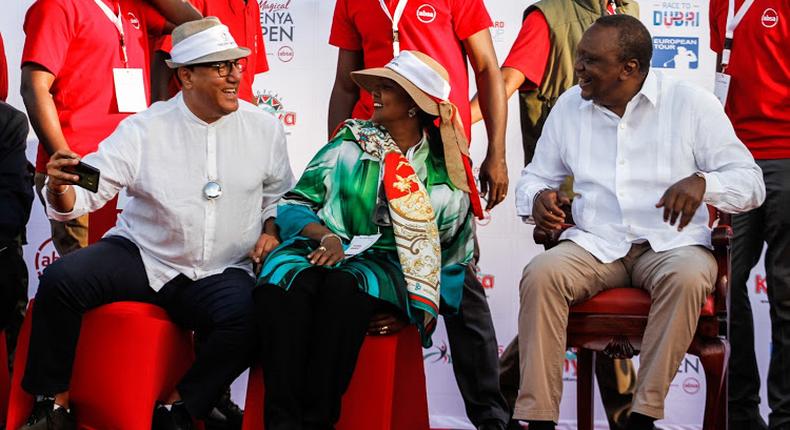 President Uhur Kenyatta with CSs Amina Mohamed and Najib Balala