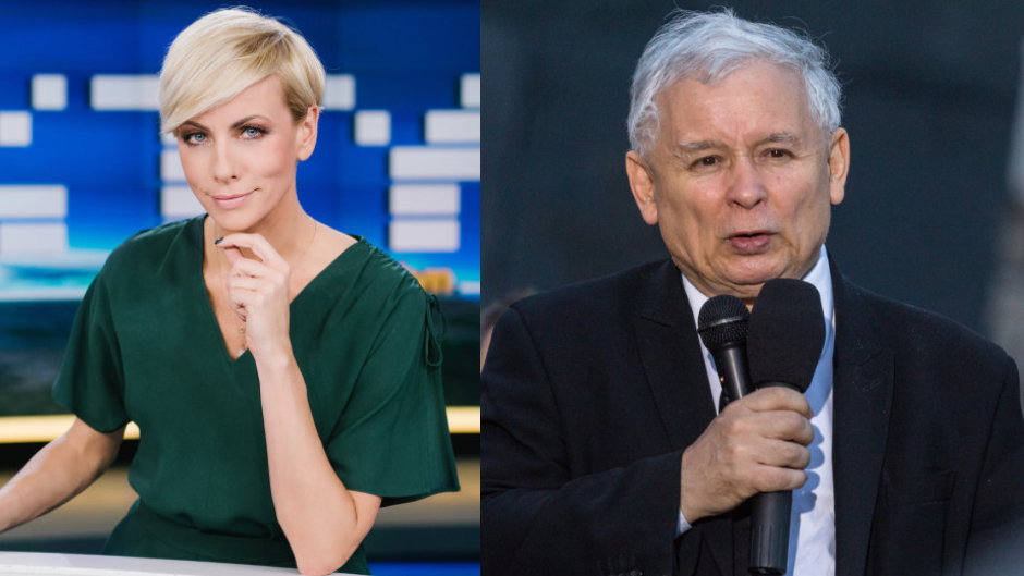 Anita Werner w programie "Fakty" (fot. mat. prasowe TVN) i prezes PiS Jarosław Kaczyński 
