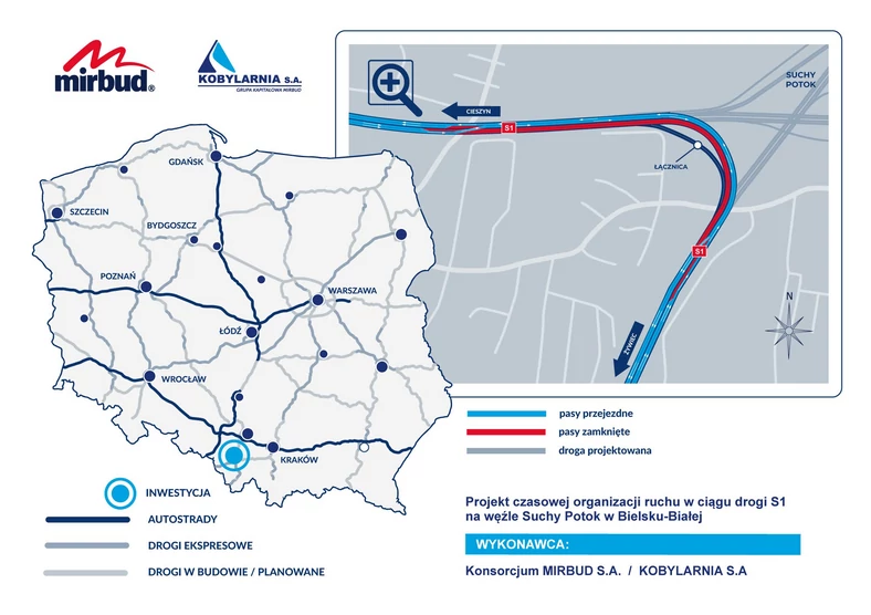 Projekt czasowej organizacji ruchu w ciągu drogi S1 na węźle Suchy Potok w Bielsku-Białej