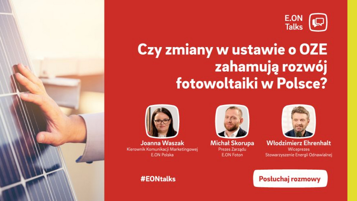 <strong>E.ON Talks to autorski cykl podcastów realizowany przez grupę energetyczną E.ON w Polsce. Zaproszeni przedstawiciele z różnych sektorów gospodarki omawiać będą tematy biznesowe z pogranicza energetyki, skupiając się na kwestiach takich jak trendy, wyzwania i innowacje w obszarach zrównoważonego rozwoju i transformacji energetycznej.</strong>