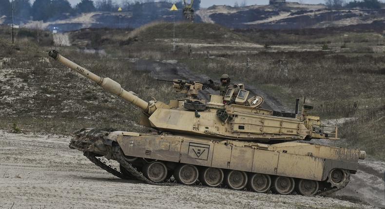 A real M1 Abrams tank in the field in Ukraine.Artur Widak/NurPhoto via Getty Images