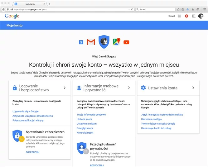 Moje Konto - scentralizowany dostęp do narzędzi dla naszego konta Google