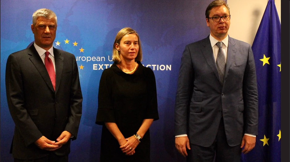 Hašim Tači, Federika Mogerini i Aleksandar Vučić