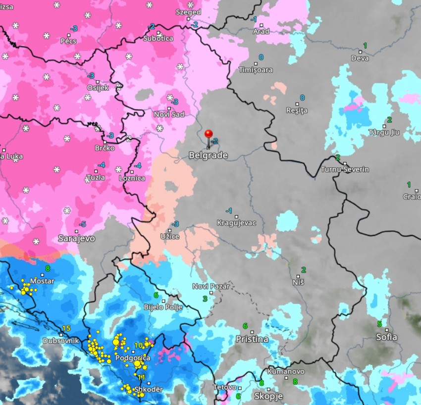 Vremenski radar u ponoć, uoči Božića