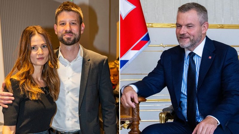 Šimečka s partnerkou a prezident Pellegrini.