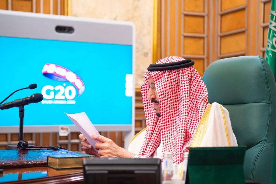 Salman ibn Abd al-Aziz Al Su’ud, król Arabii Saudyjskiej, która zwołała wirtualny szczyt G20 poświęcony walce z pandemią koronawirusa. Rijad, 26 marca 2020 r.