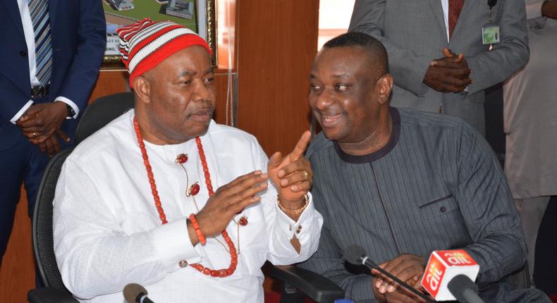 Niger Delta Minister Godswill Akpabio (left) and Minister of State for Labour Festus Keyamo (right) [Twitter@toluogunlesi] 2