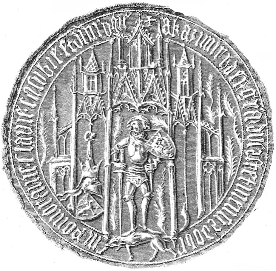 Pieczęć wnuka Kazimierza Wielkiego (i jego adoptowanego syna) Kaźka Słupskiego z 1373 roku.
