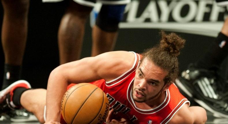 Joakim Noah, then of the Chicago Bulls, pictured during game one of their first round NBA playoff game against the Brooklyn Nets in New York, on April 20, 2013