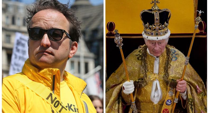 Graham Smith photographed in London in May 2023, left, and King Charles photographed at his coronation in London.Martin Pope/Getty Images, ANDREW MATTHEWS/POOL/AFP via Getty Images