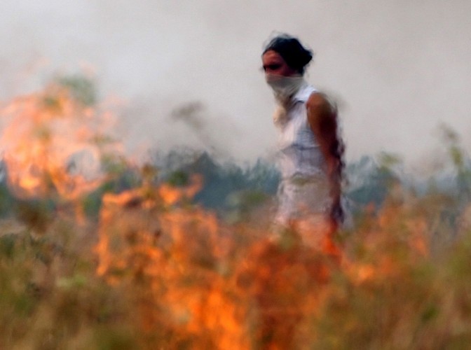 Płonące pola wokół rosyjskiego Riazania