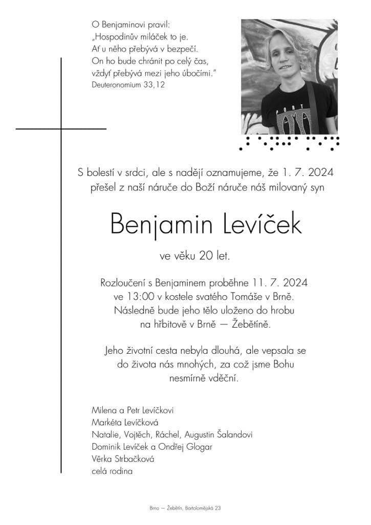 Talentovaný hudobník Benjamin Levíček náhle zomrel.