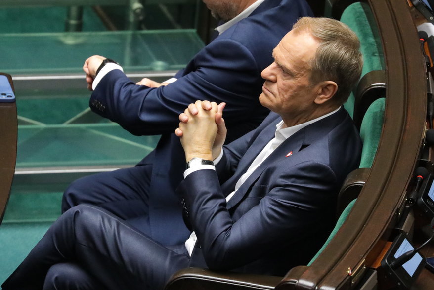 Przewodniczący Platformy Obywatelskiej Donald Tusk na sali obrad Sejmu w Warszawie, 14 listopada 2023 r.