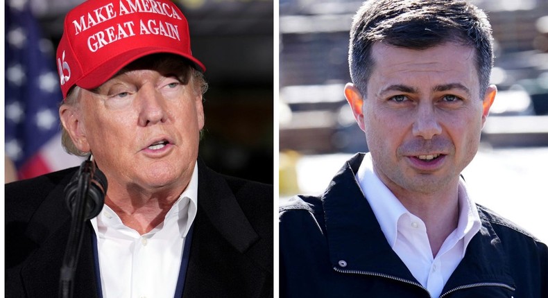 Former President Donald Trump; Transportation Secretary Pete ButtigiegAP Photo/Matt Freed