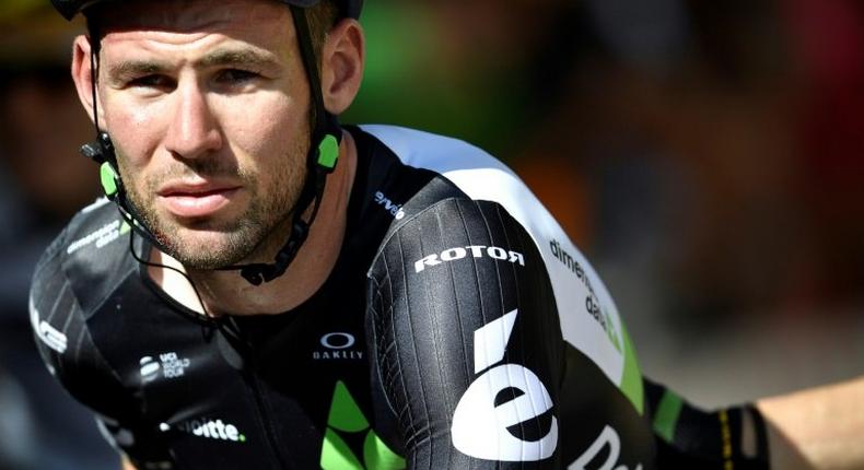 Britain's Mark Cavendish crosses the finishing line after falling at the end of the fourth stage of the Tour de France on July 4, 2017