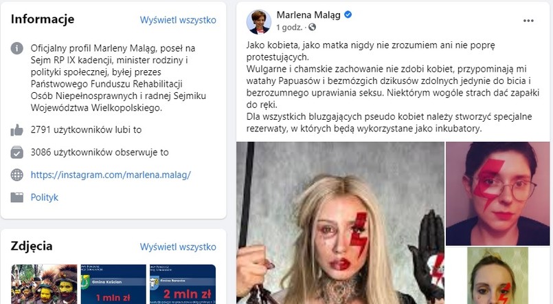 Wpis z oficjalnego konta minister pracy, Marleny Maląg