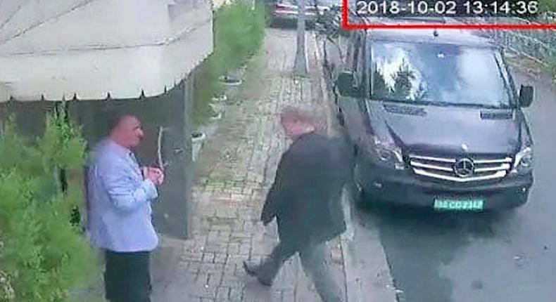 Surveillance footage published by Turkish newspaper Hurriyet purports to show Jamal Khashoggi entering the Saudi consulate in Istanbul on October 2.