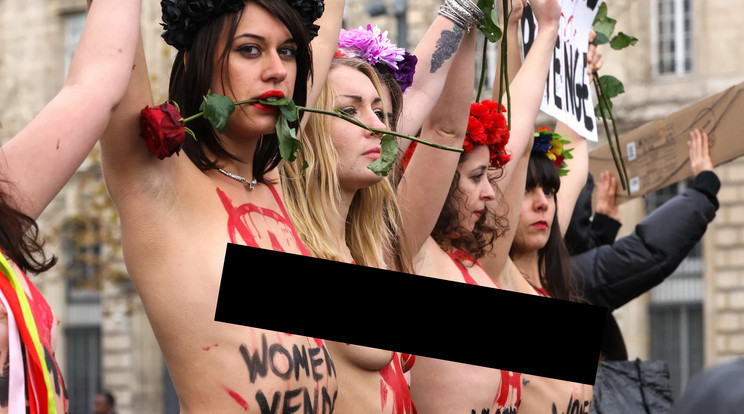 Egy női jogi aktivisták által szervezett félmeztelen tüntetés /Fotó: AFP