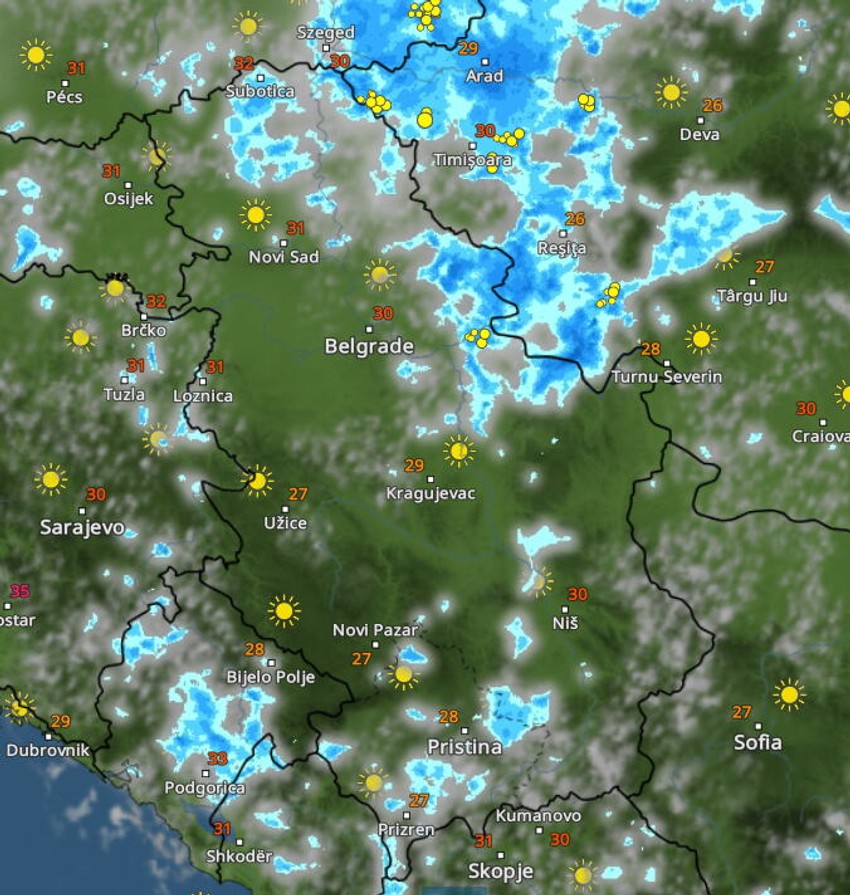 Kretanje nevremena u 19 časova