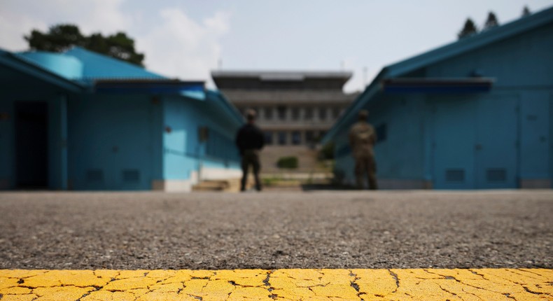 A general view shows the truce village of Panmunjom inside the demilitarized zone (DMZ) separating the two Koreas,Kim Hong-Ji/Pool Photo via AP, File