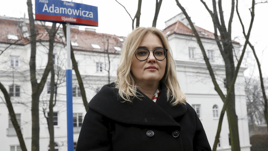 Magdalena Adamowicz podczas nadania imienia Pawła Adamowicza alei w Warszawie, 14.02.2020.