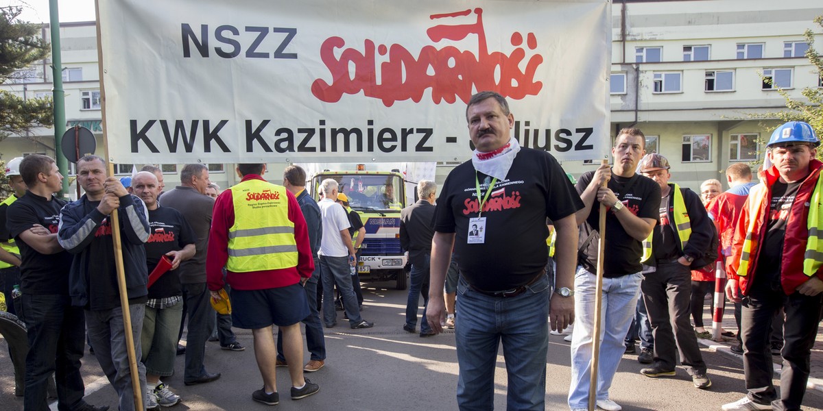 Protest pracowników kopalni Kazimierz Juliusz w Sosnowcu