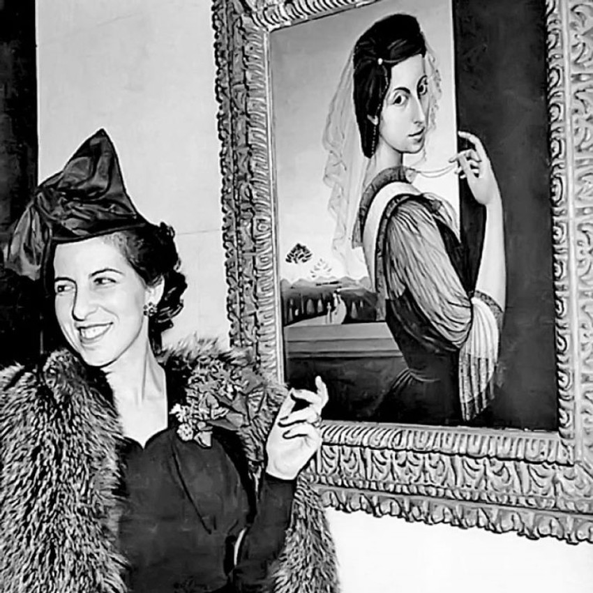 Milena Pavlović Barili ispred Autoportreta s velom, Njujork 1943,