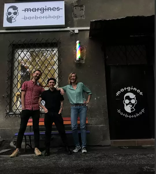 Magda, Tim i Borys - założyciele Margines Barbershop