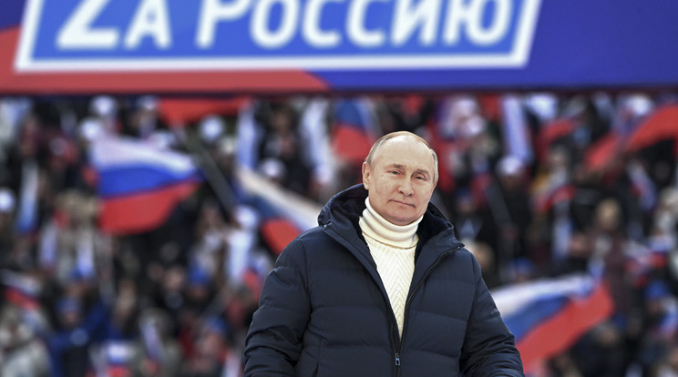 Vlagyimir Putyin orosz elnök a Krím Oroszországhoz csatolásának nyolcadik évfordulója alkalmából rendezett ünnepségen Moszkvában 2022. március 18-án / Fotó: MTI/EPA/Szputnyik pool/Ramil Szitdikov