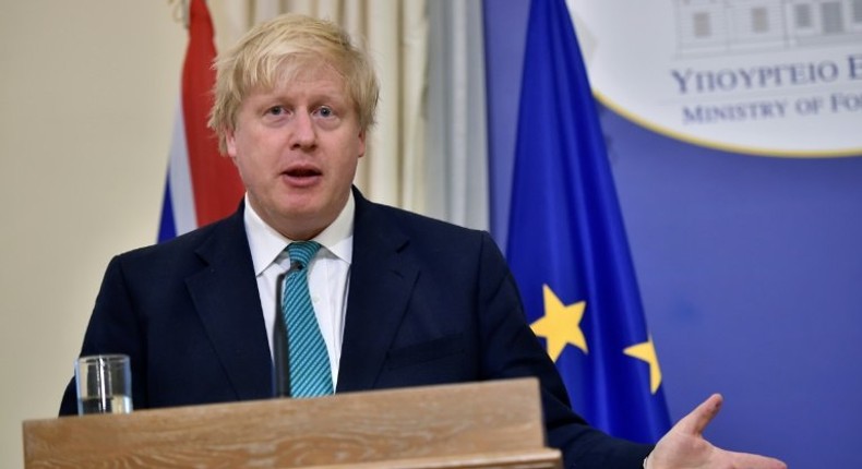 British Foreign Secretary Boris Johnson pictured during his joint press conference with his Greek counterpart on April 6, 2017 after their meeting at Athens' Foreign Ministry