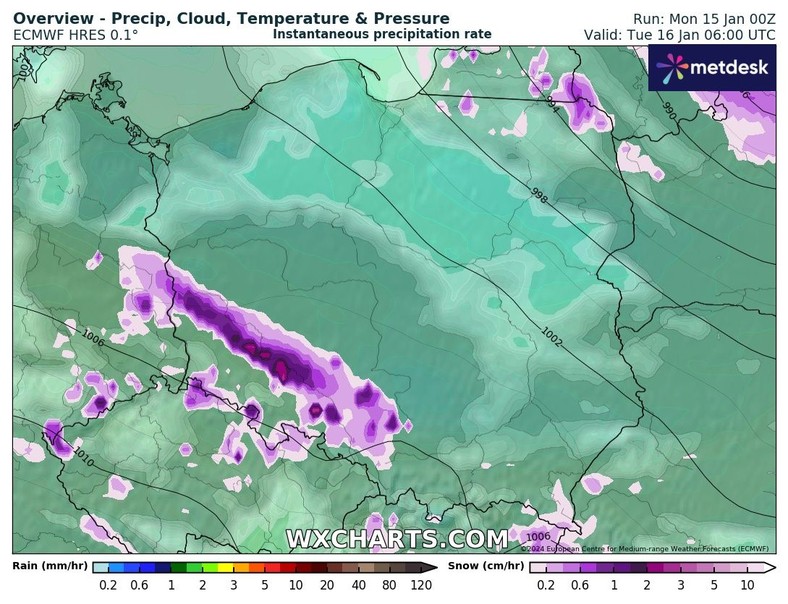 Śnieg popada głównie na zachodzie, południu oraz od Warmii po Podlasie