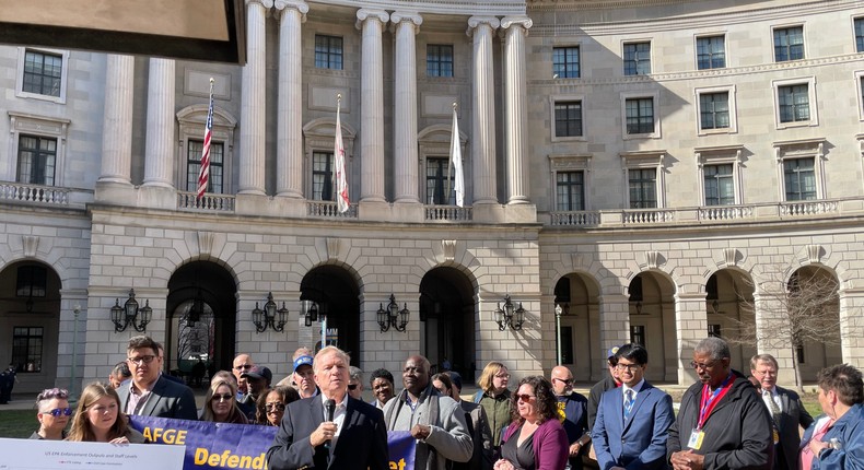 Members of the EPA's largest union rally outside the agency's Washington, DC, headquarters.Catherine Boudreau/Insider