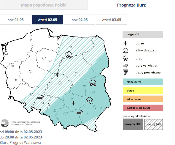 Największe prawdopodobieństwo burz rysuje się dla południowo-wschodniej Polski