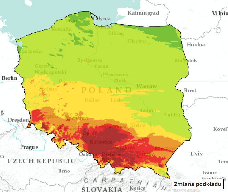 Prognoza maksymalnego stężenia godzinowego pyłu zawieszonego PM10 w czwartek