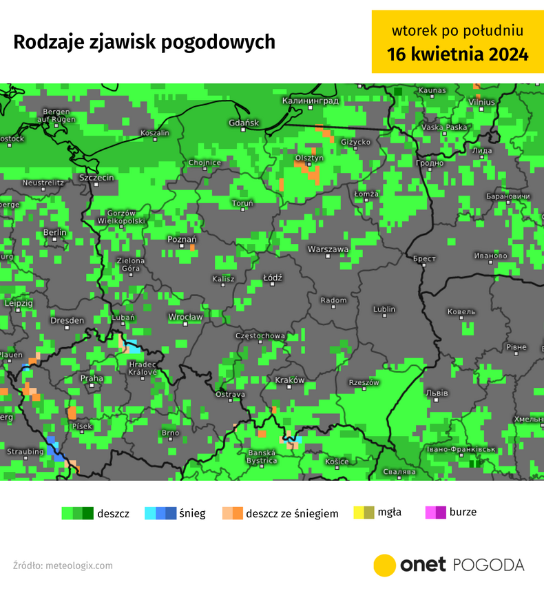 Wszędzie może padać, ale nie tylko deszcz, ale również krupa śnieżna albo deszcz ze śniegiem