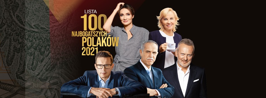 Lista 100 Najbogatszych Polaków 2021. U góry od lewej: Dominika Kulczyk, Teresa Mokrysz, Przemysław Gacek, Zygmunt Solorz, Arkadiusz Muś