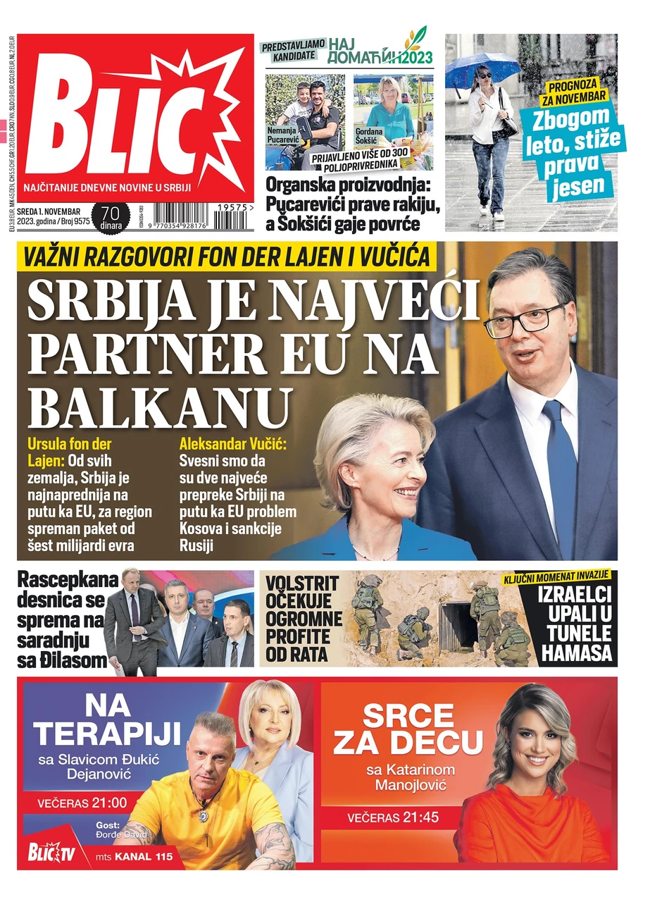 Naslovna strana za 1.11. - Blic