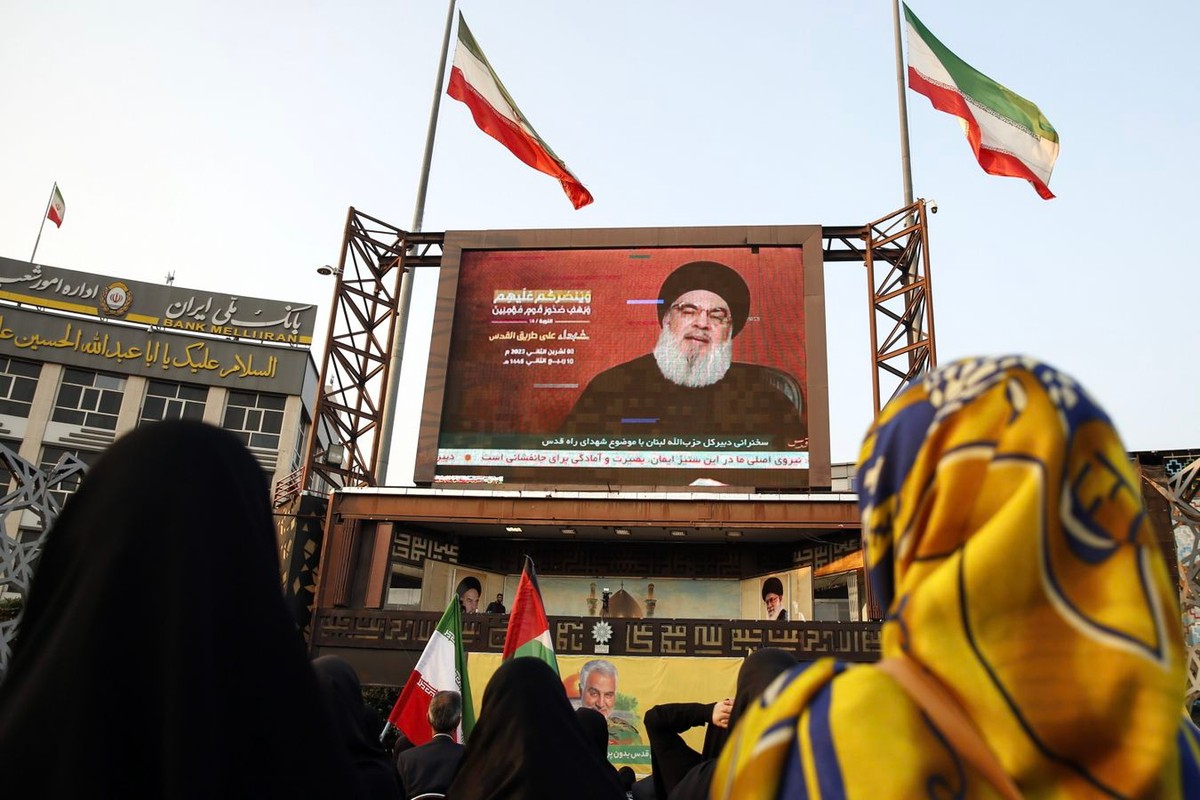 Zwolennicy Palestyńczyków gromadzą się w Imam Hussein na przemówieniu lidera Hezbollahu