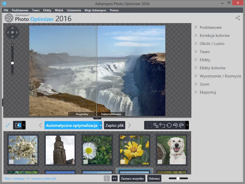 Główne okno programu do edycji i optymalizacji fotografii cyfrowych - Ashampoo Photo Optimizer 2016