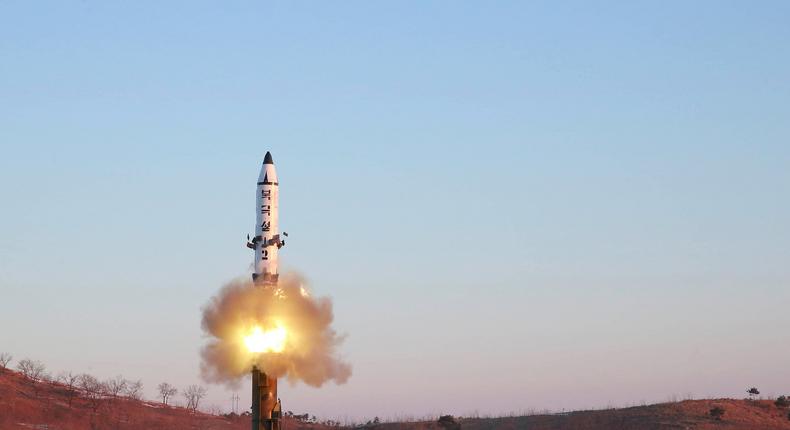 The test-fire of North Korea's Pukguksong-2 is shown in this undated photo released by North Korea's Korean Central News Agency on February 13.