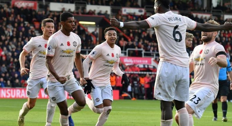 Marcus Rashford celebrates scoring Manchester United's winner at Bournemouth